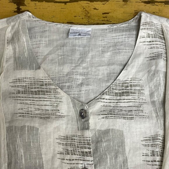 Click Color Me Cotton Linen Abstract Button Down Top Tie Front Sz MED Lagenlook - Picture 3 of 7